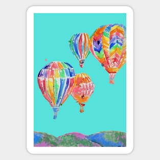 Hot Air Balloon Watercolor Painting on Aqua Turquoise Balloons Sticker